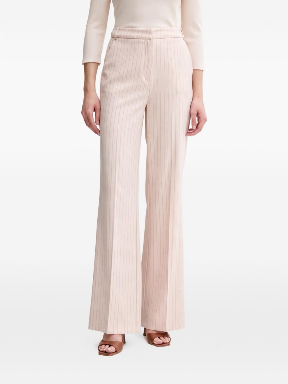 Coast Pale Pink Sheen Pinstripe Cotton/Viscose Wide Let Pant Trouser (4)